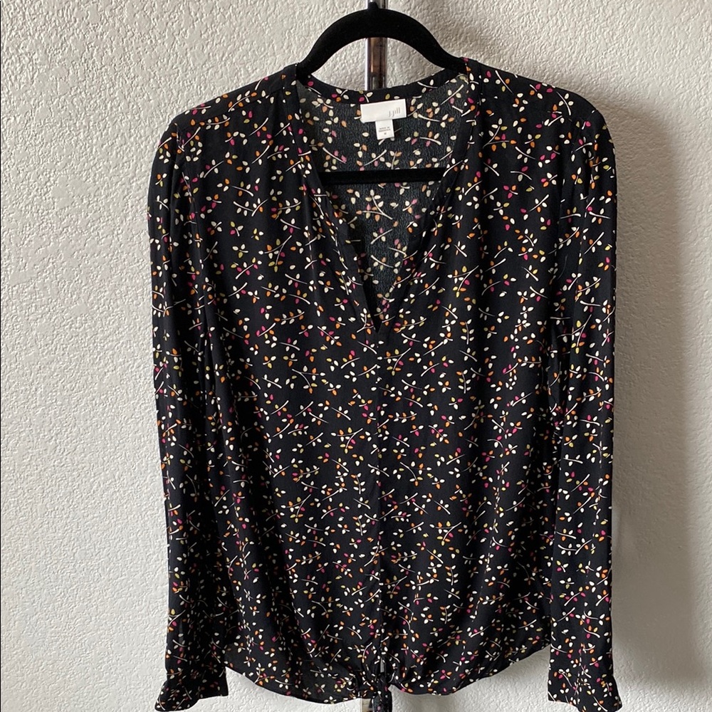 ❌SOLD❌ J. JILL Blouse Women's Medium Black floral Long sleeve